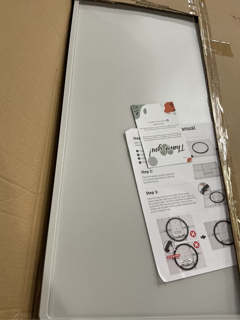 Condition photo showing As Is for ALL4JIG 1500 Pieces Rotating Plastic Puzzle Board with 4 Sliding Drawers and Protective Cover, 360° Lazy Susan Design, 34.21"x25.75" Portable Spinning Puzzle Table for Adults, Ideal Gift for Mum 4 Drawers Medium-1500pcs