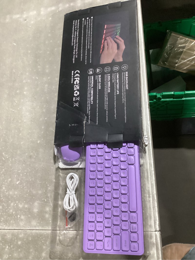 Condition photo showing New/Like New for Wireless Keyboard and Mouse Combo, RGB Backlit, Rechargeable & Light Up Letters, Full-Size, Soft Typing, Sleep Mode, 2.4GHz Quiet Keyboard Set for Mac, Windows, Laptop, PC, Trueque (Purple)