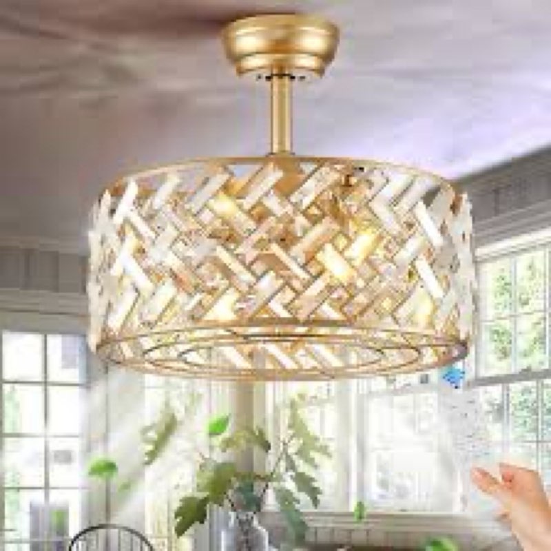 Caged Ceiling Fan with Li Dining Room,18 inch & Gold