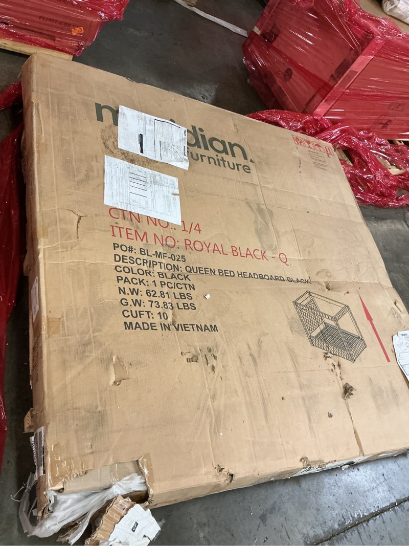 Condition photo showing As Is for velvet four poster bed frame - upholstered canopy bed frame with exquisite button tufted design and tall headboard, luxury bed frames with wooden support, box spring required (black, queen) black queen(incomplete headboard only)