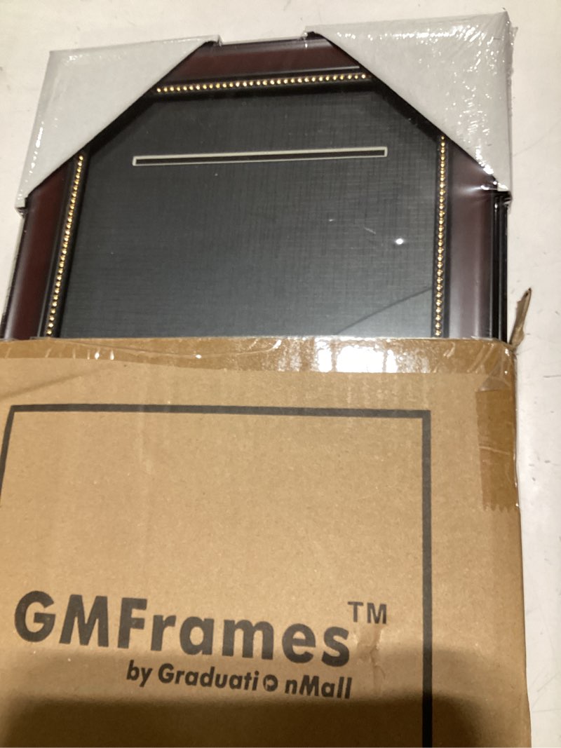 Condition photo showing As Is for gmframes graduation stole frame with black single slot mat,hd glass,ideal to display graduation sash or medal,mahogany with gold beads mahogany with gold beads single slot
