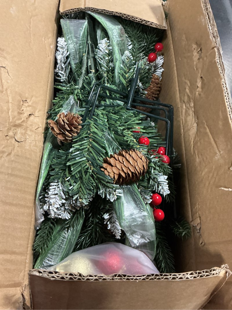 Condition photo showing Good Condition for 4 Pack Lighted Artificial Christmas Tree Urn Filler 25 Inch Pre Lit Xmas Tree with Cones and Red Berries Outdoor Light up Filler Xmas Decors with 70 LED Lights Tripod Stake (Christmas Ball) 4 Christmas Ball