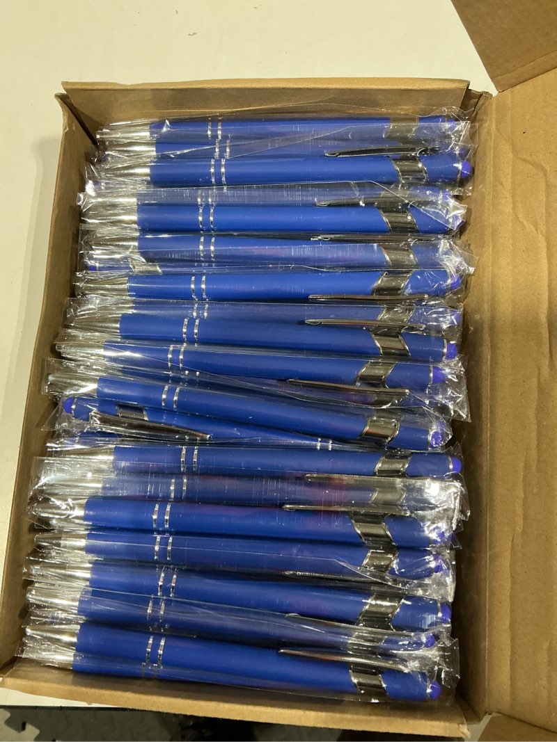 Condition photo showing New/Like New for yeaqee 100 pieces ballpoint pen with stylus tip click, 2 in 1 black ink, 1.0 mm medium point retractable metal pen bulk for touch screen office supplies (royal blue) 100 royal blue
