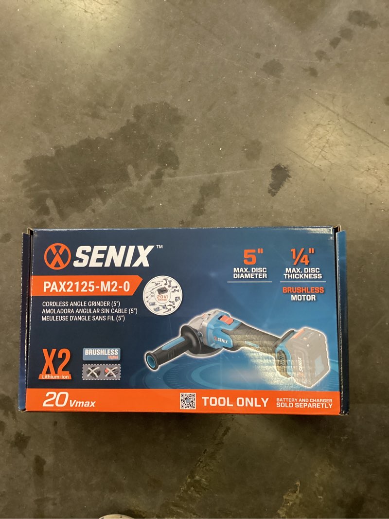 Condition photo showing New/Like New for senix x2 5-in 20-volt sliding switch brushless cordless angle grinder (battery and charger not included)