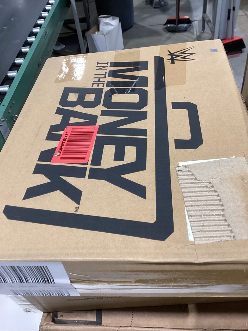 Condition photo showing Good Condition for mattel wwe money in the bank cash-in ring playset with 2 play modes & 40+ sounds & phrases, includes launcher crane, ladders & briefcase, 13-inch x 20-inch