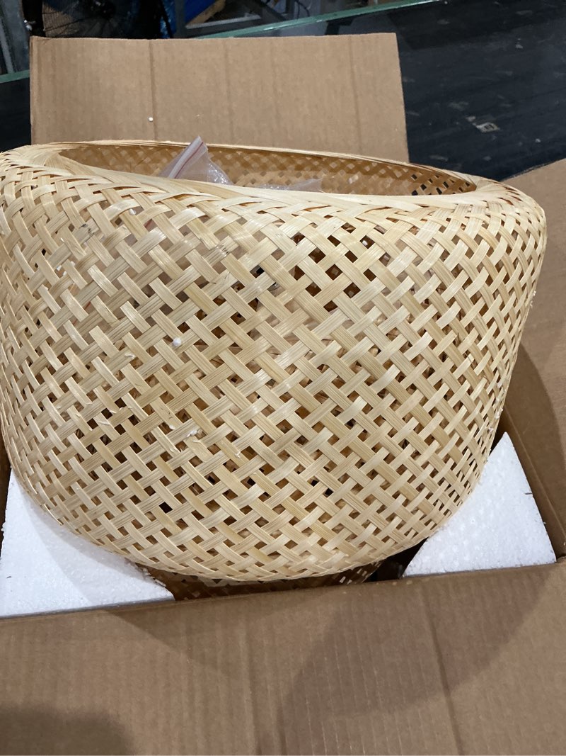 Condition photo showing Good Condition for mid-century round rattan chandelier farmhouse,bamboo woven pendant lamp,wicker hanging lamps for living room restaurant