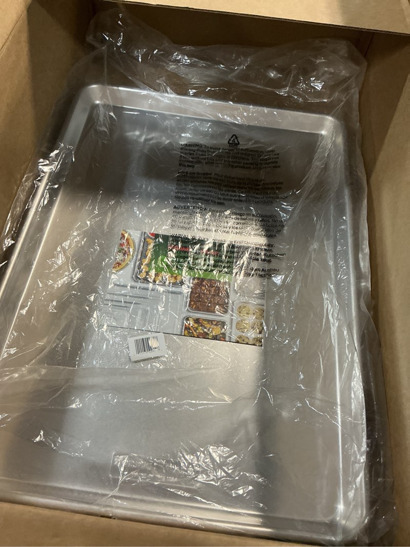 Condition photo showing Good Condition for Nordic Ware Extra Large Baking Sheet, 21 x 15 inches, XL Big sheet pan Natural Uncoated Aluminum, Reinforced Steel Rim Prevents Warping, 1pk Big Sheet