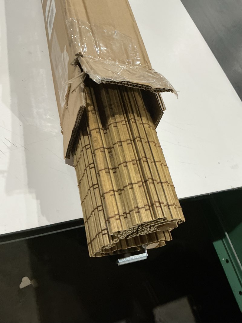 Condition photo showing As Is for lazblinds no tools no drill cordless bamboo roman shades, light filtering window treatment, roll up bamboo blinds for windows 25'' w x 48'' h, eastfield teak light filtering-eastfield teak 25" w x 48" h