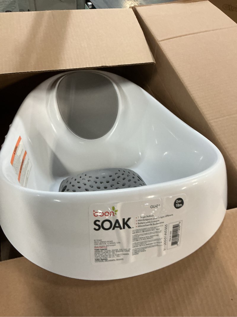 Condition photo showing As Is for boon soak 3 stage baby bathtub - baby bath tub with three support positions for newborn to toddlers - color changing drain plug for ideal bath temperature - gray - ages 0 to 18 months and up white 1 count (pack of 1)