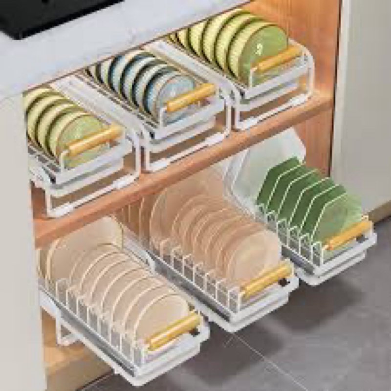 Pull-Out Double/Single Tier Dish Rack for Cupboard, Slide Out Dish Drying Rack for Kitchen Cabinets,