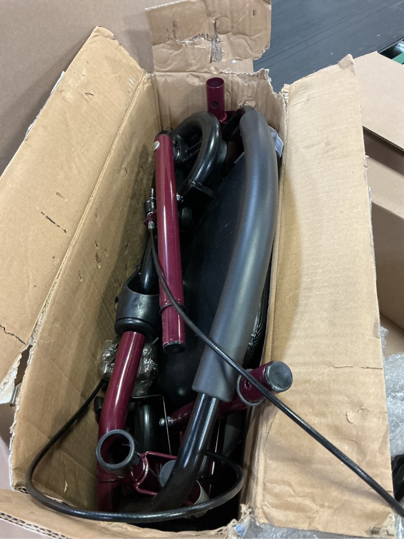Condition photo showing As Is for Medline Steel Rollator Walker with Seat, Burgundy, 350 lb. Weight Capacity, 6” Wheels, Foldable, Adjustable Handles, Rolling Walker for Seniors, Walker for Mobility Impaired