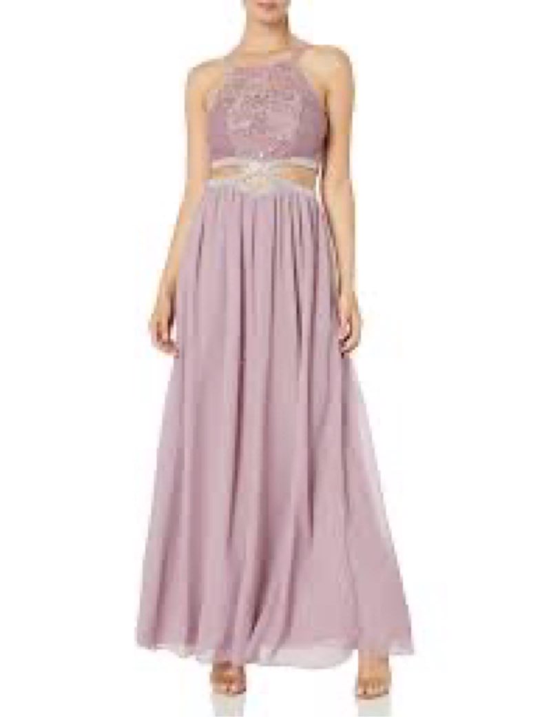 Speechless Women's Full-Length Dress with Peek-a-Boo Jeweled Waist (Juniors), Mauve/Silver, 1