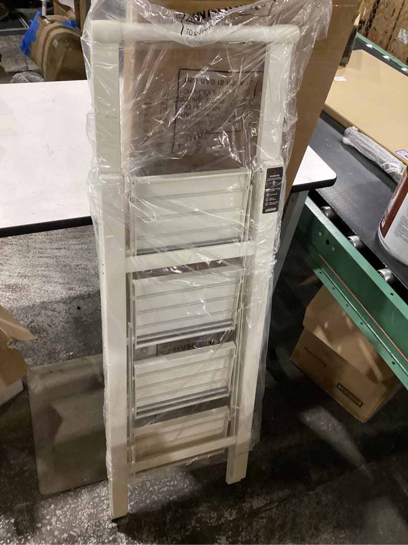 Condition photo showing New/Like New for hillhutapex 4 step foldable aluminum step ladder with handgrip, anti-slip pedal, 330 lbs capacity, lightweight & portable for home, kitchen, office, garage (white) white 4 step with handrail