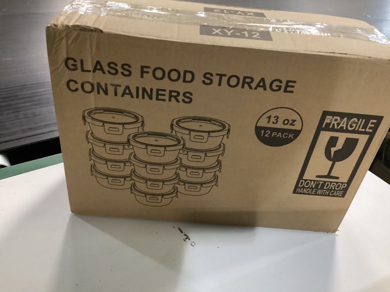 Condition photo showing New/Like New for 12 pack small glass food storage containers with lids airtight, 13oz leak-proof meal prep containers set, freezer to microwave safe, dishwasher safe 13oz,same size - 12 pack,grey set