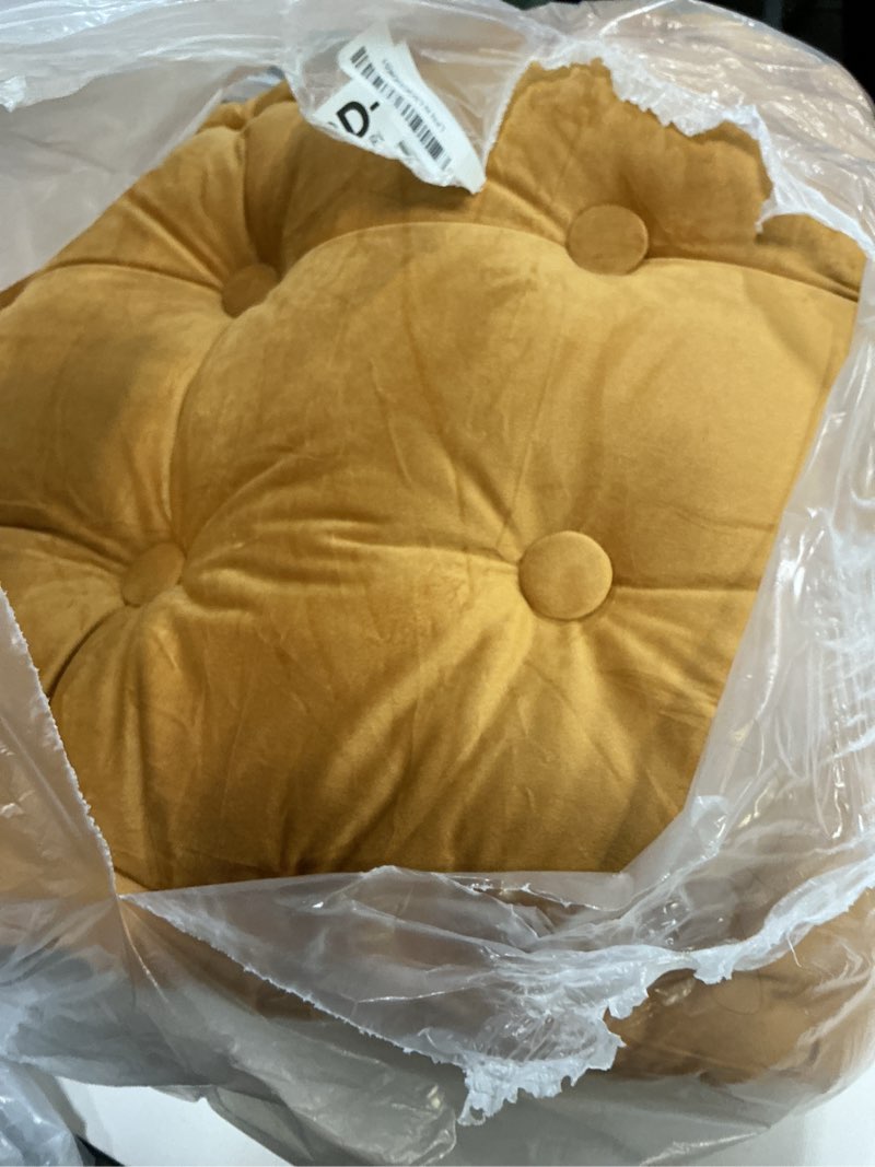 Condition photo showing Good Condition for Bench Cushions for Indoor Furniture 48x18 in Velvet Kitchen Dining Piano Window Seat Cushion, Tufted Patio Porch Swing Thicken Bench Pad Memory Foam(Yellow) Yellow 48x18 in