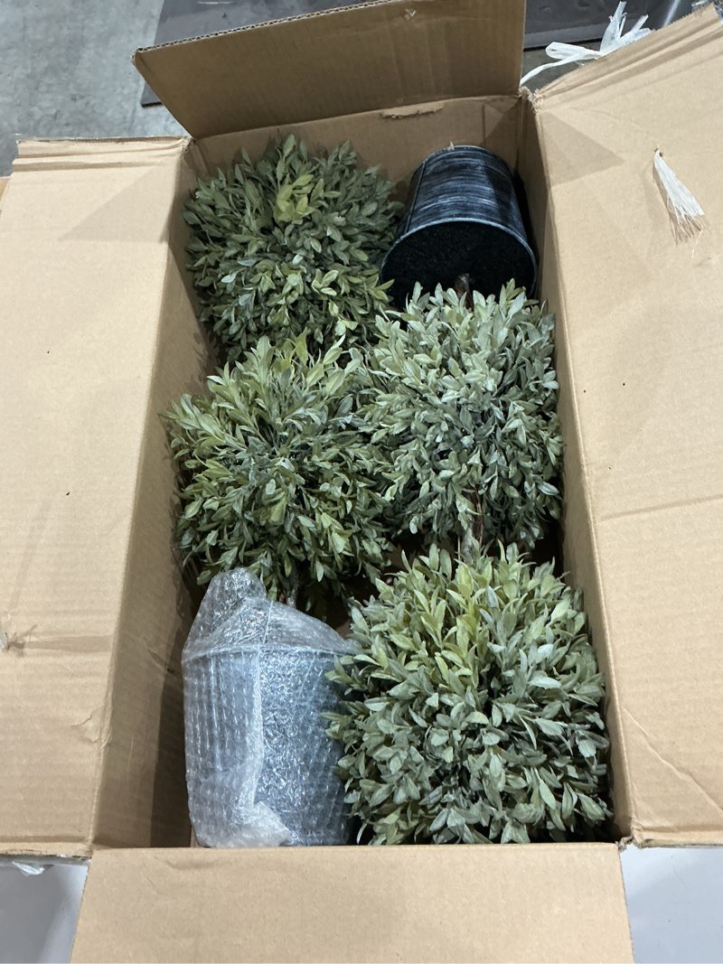 Condition photo showing Good Condition for dilatata 2 ft topiary trees artificial boxwood topiary galvanized potted artificial plants indoor artificial potted shrubs for porch- artificial topiary for outdoors & indoors decor - set of 2