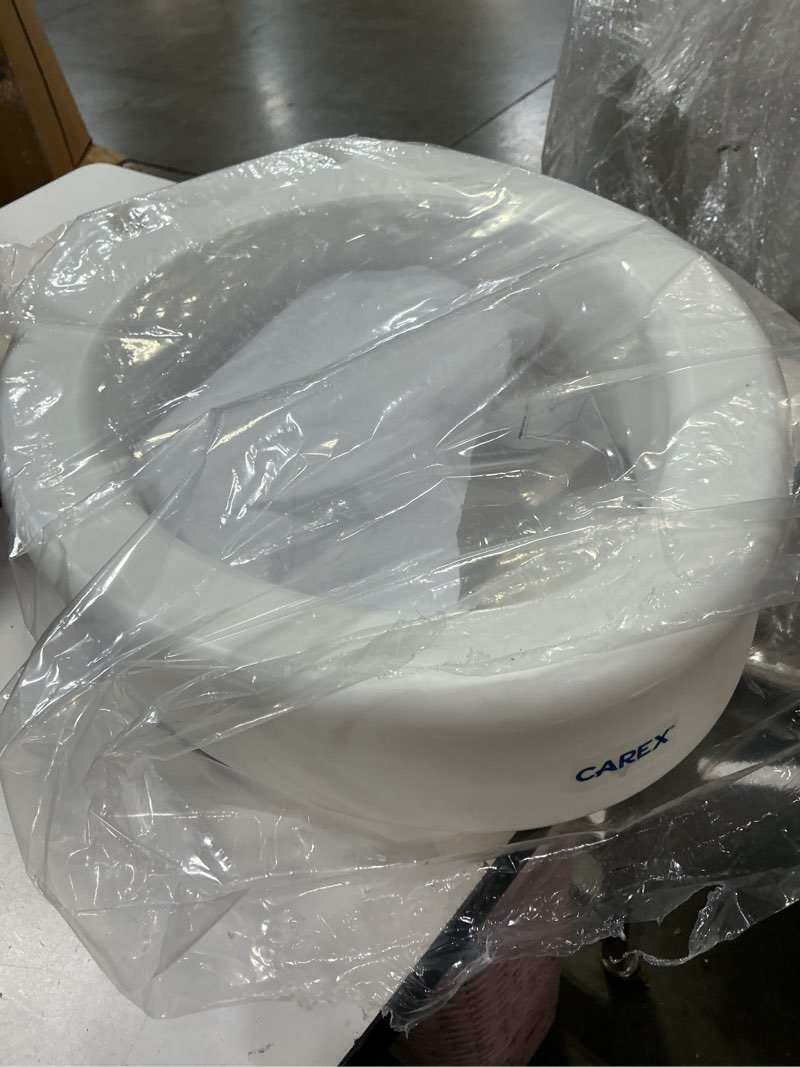 Condition photo showing As Is for carex toilet seat riser, 5.5 inch, toilet seat risers for seniors, raised toilet seat, supports 300lbs, slip-resistant, toilet riser, elevated toilet seats