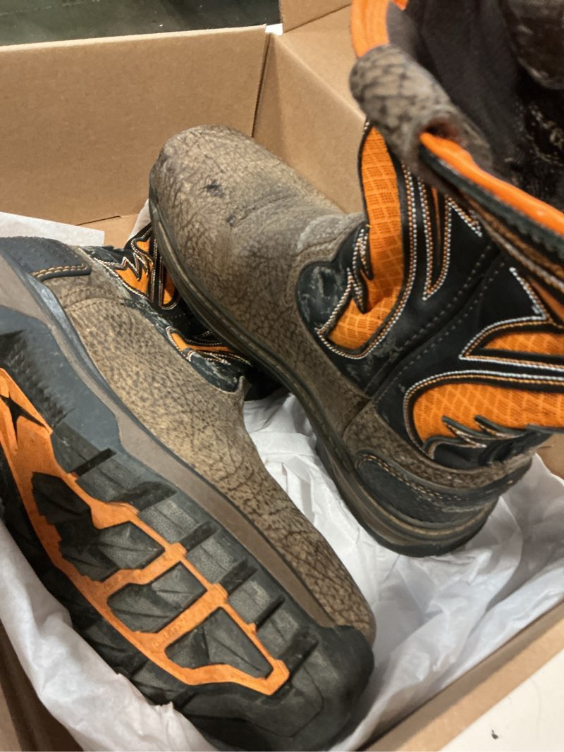 Condition photo showing As Is for ariat men’s intrepid venttek composite toe work boot 7.5 wide cocoa brown/work orange