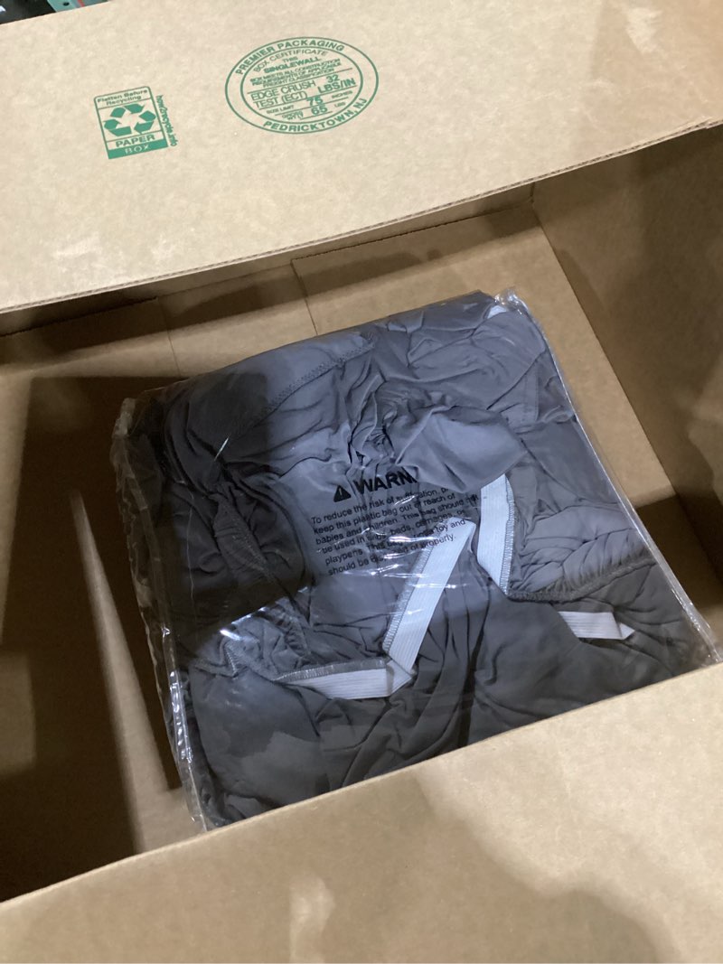 Condition photo showing As Is for TAOCOCO Reclining Loveseat with Middle Console Slipcover, 4 Piece Polyester Fabric Stretch Loveseat Reclining Sofa Covers (Light Gray, 2 Seat Recliner Cover with Console) Light Gray 2 Seat Recliner Cover with Console