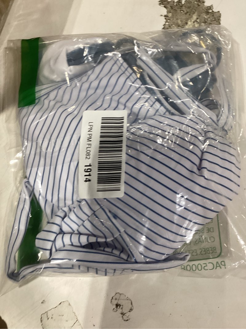 Condition photo showing New/Like New for teen girls swimsuits v-neck bikini set bathing suits cross straps two piece swimwear with drawstring blue-striped 13-14 years