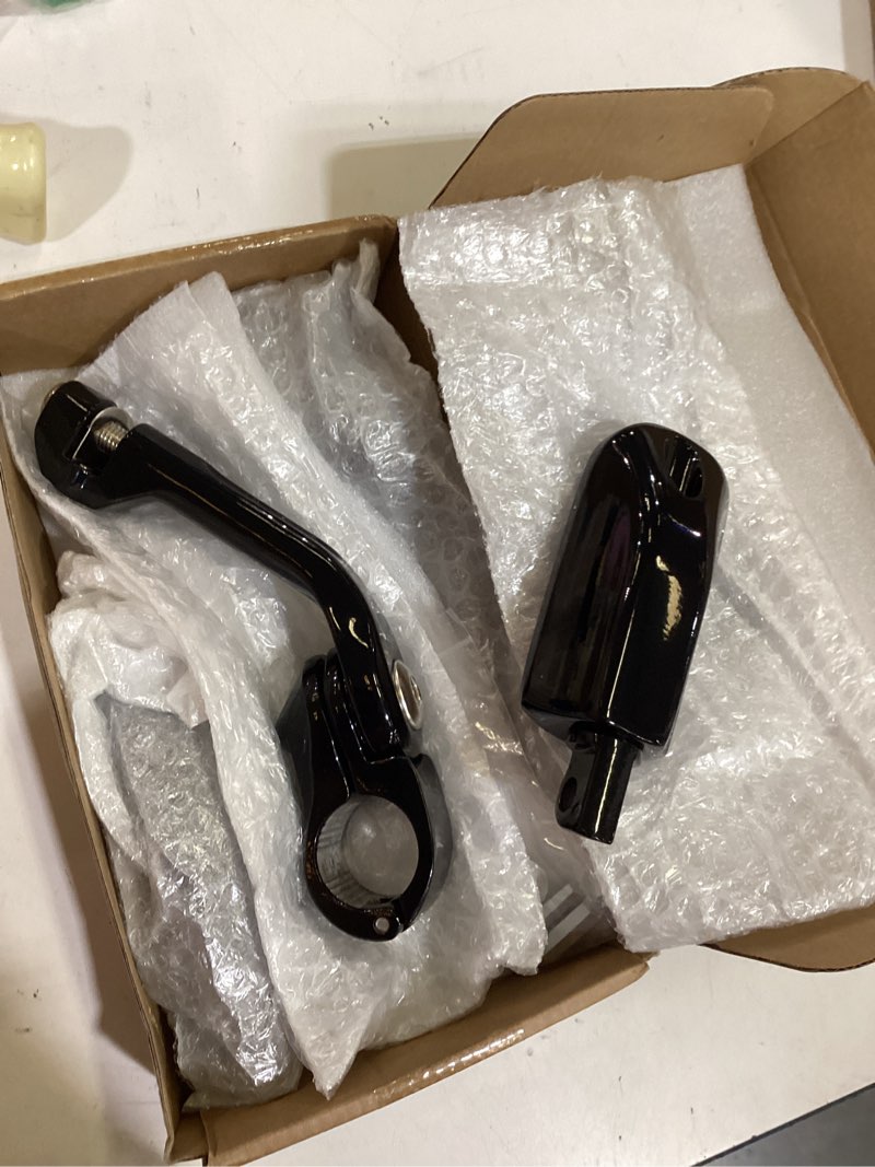 Condition photo showing As Is for fovplue 1.25" highway footpegs,long angled adjustable highway pegs w/mounts for harley touring street glide electra glide road king softail cvo dyna trike vrsc sportster w/1-1/4" engine guard,black#3 gloss black