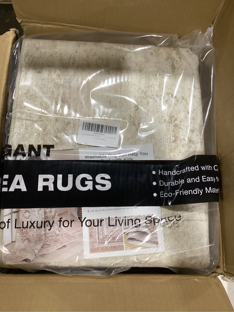 Condition photo showing New/Like New for Washable Area Rug 8x10, Large Soft Rugs for Living Room Modern Abstract 8x10 Area Rugs for Bedroom Dining Room Non-Slip Stain Resistant Under Table Rug (Beige,8'x10') Beige 8' x 10' (Rectangular)