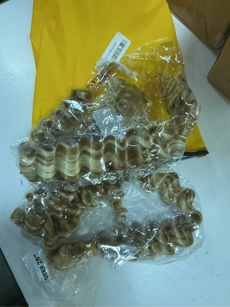 Condition photo showing Good Condition for p27/613 honey blonde human braiding hair deep wave bulk 28 28 28 inch highlight blonde deep curly braids human hair extensions unprocessed virgin remy hair 3 bundle 50 gram per bundle 28 28 28 inch p27/613-highlight blonde color-bd