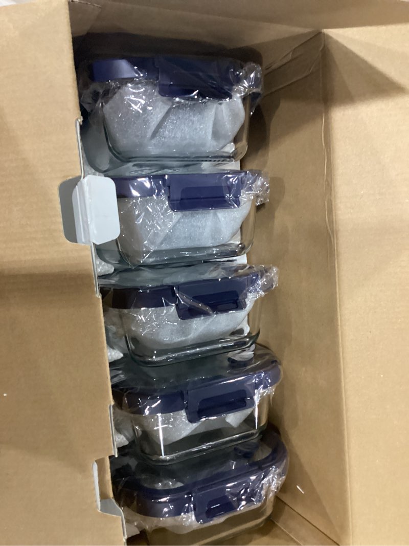 Condition photo showing New/Like New for 10-pack glass food storage containers with tempered lids – borosilicate, airtight, oven-safe (-4°f~950°f), bpa-free, 4.4 & 1.6 cup, leak-proof, dishwasher safe (blue) tempered lids blue 4.4cup*5 & 1.6 cup*5