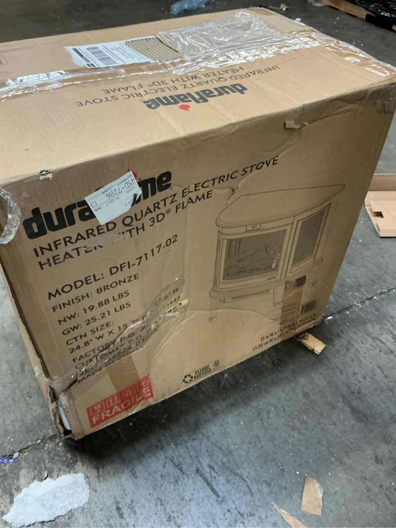 Condition photo showing As Is for duraflame infrared quartz 3d electric fireplace heater with infragen technology