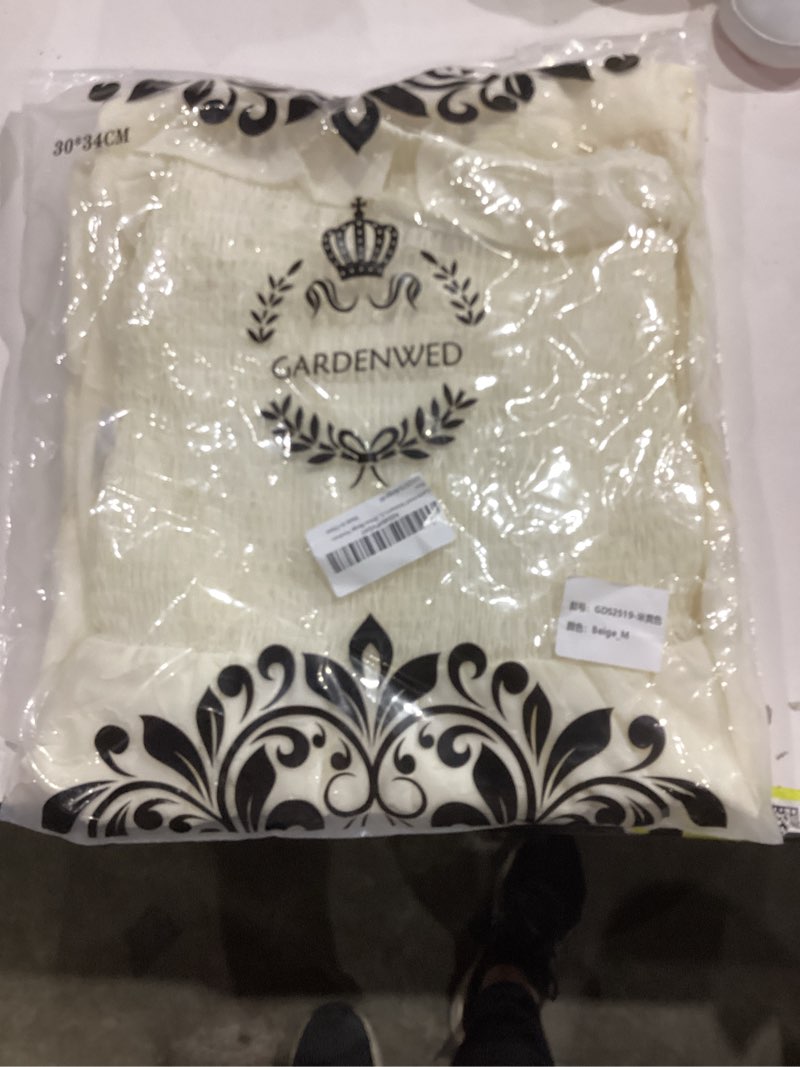 Condition photo showing New/Like New for Women's Square Neck Midi Dress, Smocked Bodice Puff Sleeves Tiered Ruffle Sundress with Floral Textured Small White