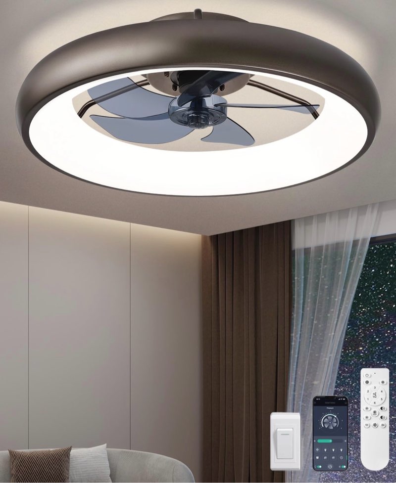 Ultra Low Profile Ceiling Fans with Lights and Remote Ultra Quiet 25 dB, 21" Modern Flush Mount LED Ceiling Fan Fandelier Ceiling Fan for Bedroom