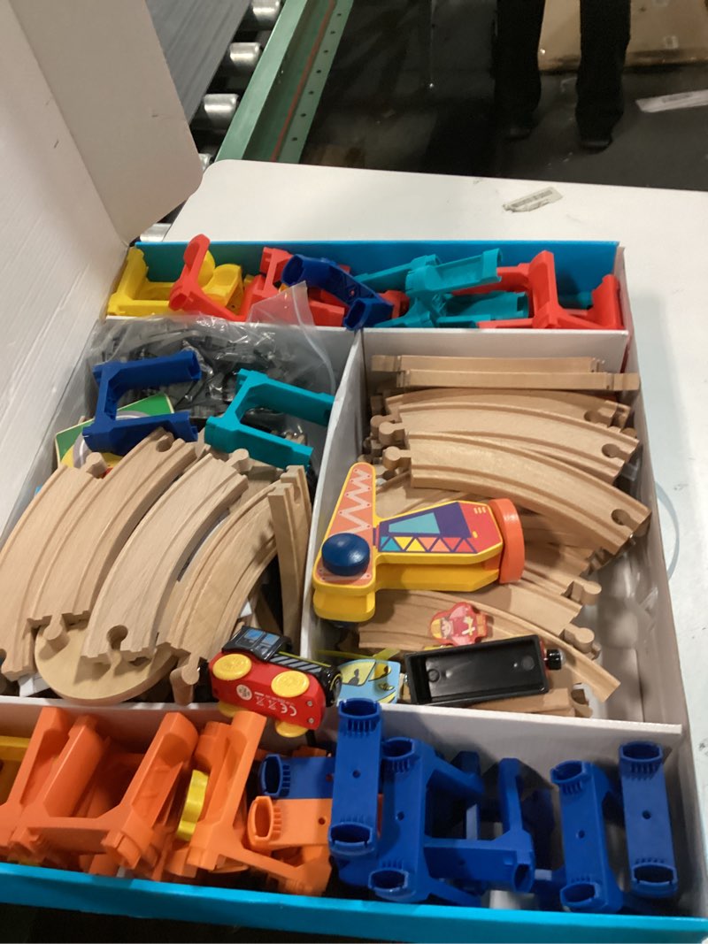 Condition photo showing Good Condition for 120Pcs Wooden Train Tracks Set, 398-inch Track Expansion, Toddler Railway Bridge Toy Train Set with Airplane and Magnetic Crane, Birthday Gifts for Boys and Girls, Compatible with All Major Brands 120PCS Wooden Train Set