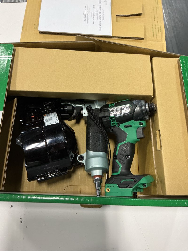 Condition photo showing Good Condition for metabo hpt pneumatic siding nailer + 18v impact driver pro bundle kit, 2-1/2 inch coil siding nailer with bonus 18v triple hammer impact driver kit, knv65ah2