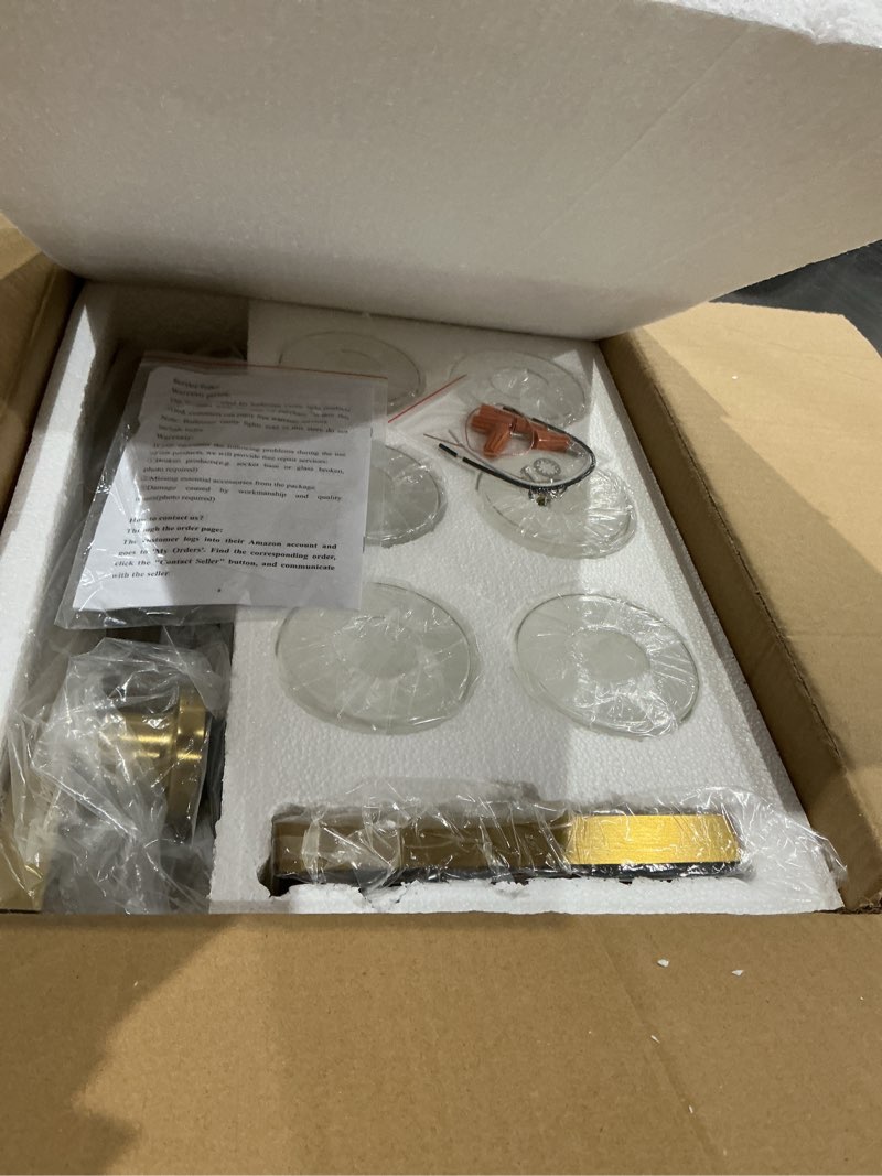 Condition photo showing Good Condition for 6 light gold bathroom vanity light, gold bathroom light fixtures, 38" modern brushed gold vanity lighting fixtures for bathroom over mirror, gold sconces wall lighting for bedroom gold 6-light