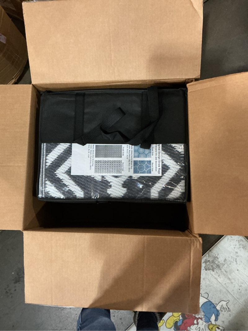 Condition photo showing Good Condition for alfolo outdoor rugs for patio rv mats waterproof outdoor rug 9x18 large camping rug reversible tightly woven plastic straw rug rugs, clean easily mat for rv, deck, camping,pool, rv essentials 9' x 18' (rectangular) grey&white