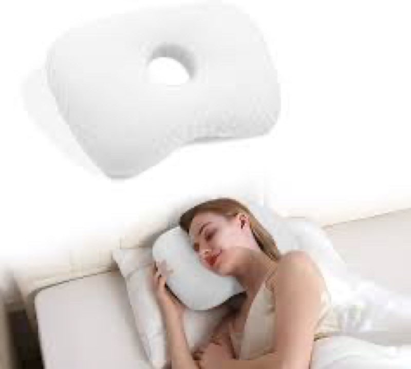 ear piercing pillow and cervical pillow for neck pain relief, contour pillow for side, back & stomach sleepers with ear hole, orthopedic neck support for spine alignment (white)