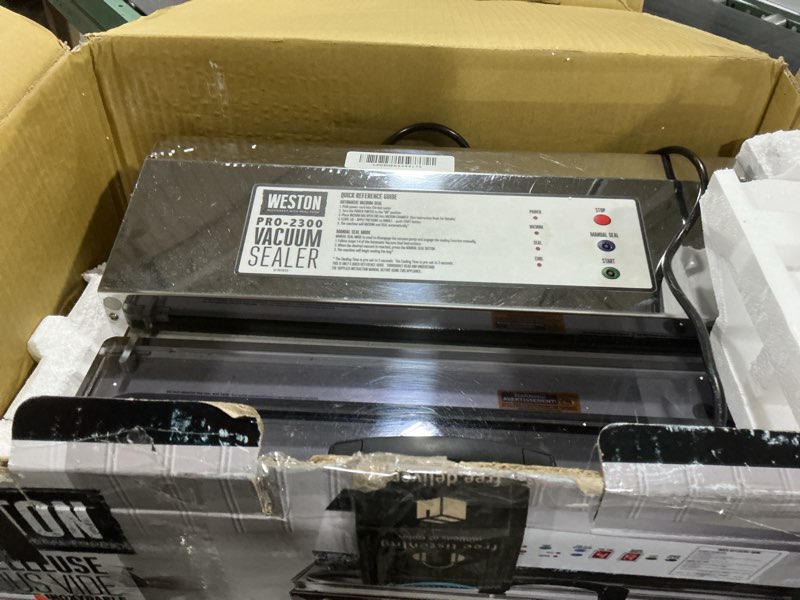 Condition photo showing As Is for Weston Brands Vacuum Sealer Machine for Food Preservation & Sous Vide, Extra-Wide 5mm Bar for Sealing Bags up to 15" Wide, 1020 Watts, Commercial Grade Pro 2300, Stainless Steel (65-0220-W) Sealing Bags up to 15" Wide, 1020 Watts, Pro 2300