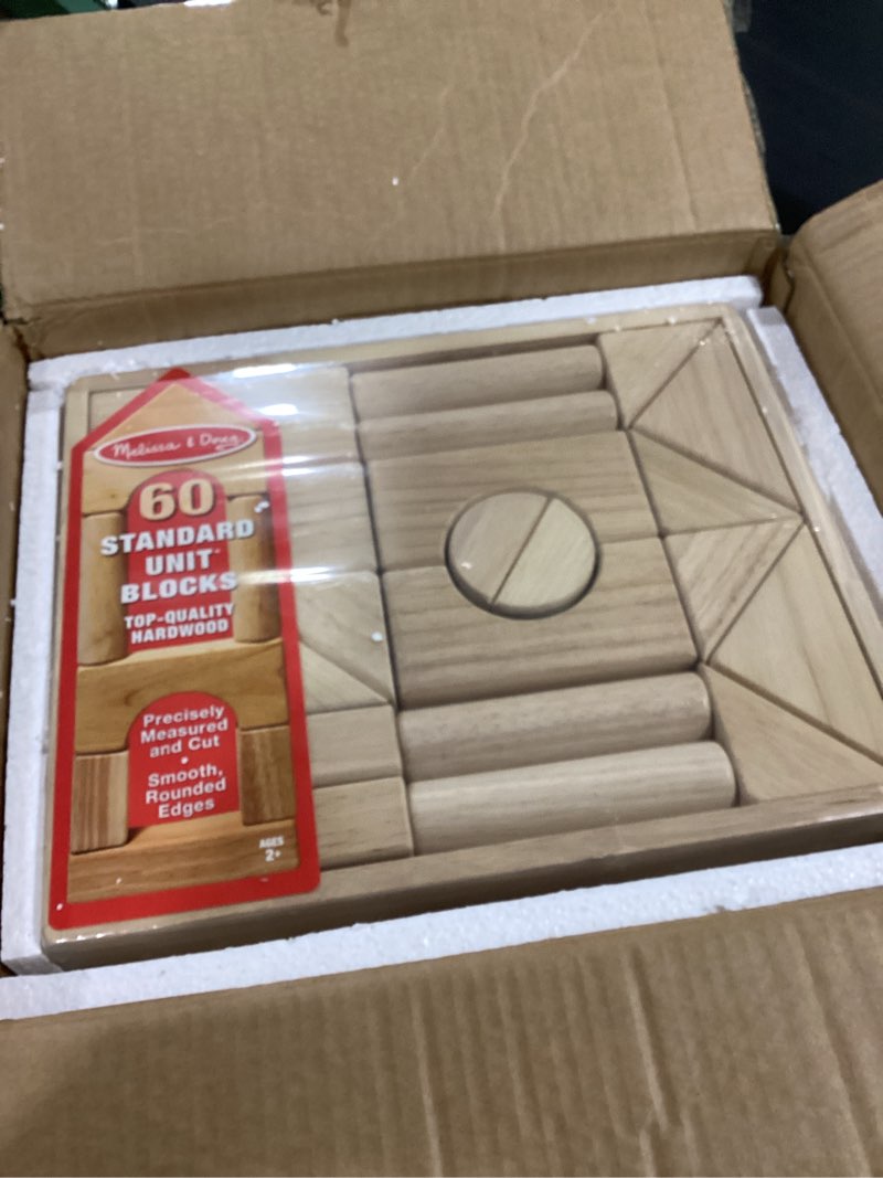 Condition photo showing New/Like New for 64-Piece Wooden Building Blocks with Storage Tray | Natural Wood Preschool Educational Toys for Toddlers Ages 3+ | Ideal Gift for Boys & Girls