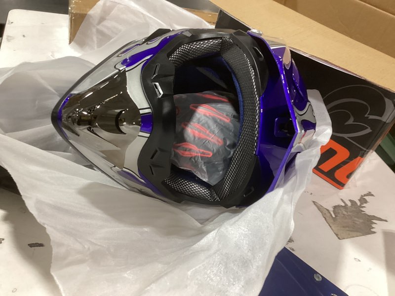Condition photo showing Good Condition for Similar product not like stock photo or description no goggles Adult ATV Dirt Bike Helmet with Goggles Gloves & Mask Quick Release Buckle Adjustable Sun Visor Motorcycle Adult Helmet Off-Road Motocross Downhill Moped MX for Unisex-Adult Crazy Blue Medium