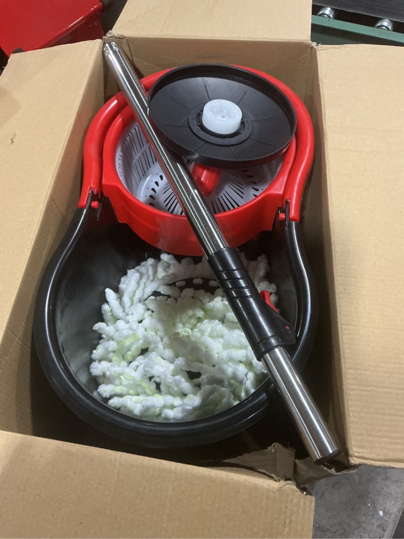 Condition photo showing As Is for mop and bucket set strongest heaviest duty mop - best floor mop easy to use - for professional home floor cleaning system - 360 spin non scratch microfiber wet jet mop with integrated wringer bucket