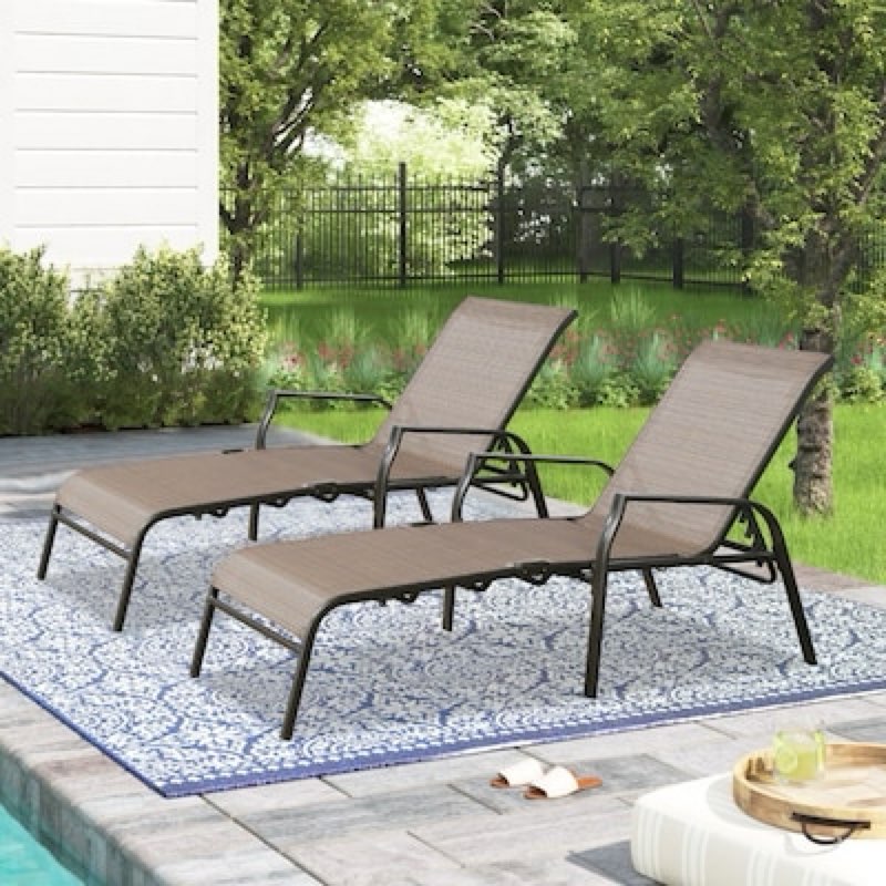 PEAK HOME FURNISHINGS Patio Chaise Lounge Set of 1  Rattan Powder-coated Metal Frame