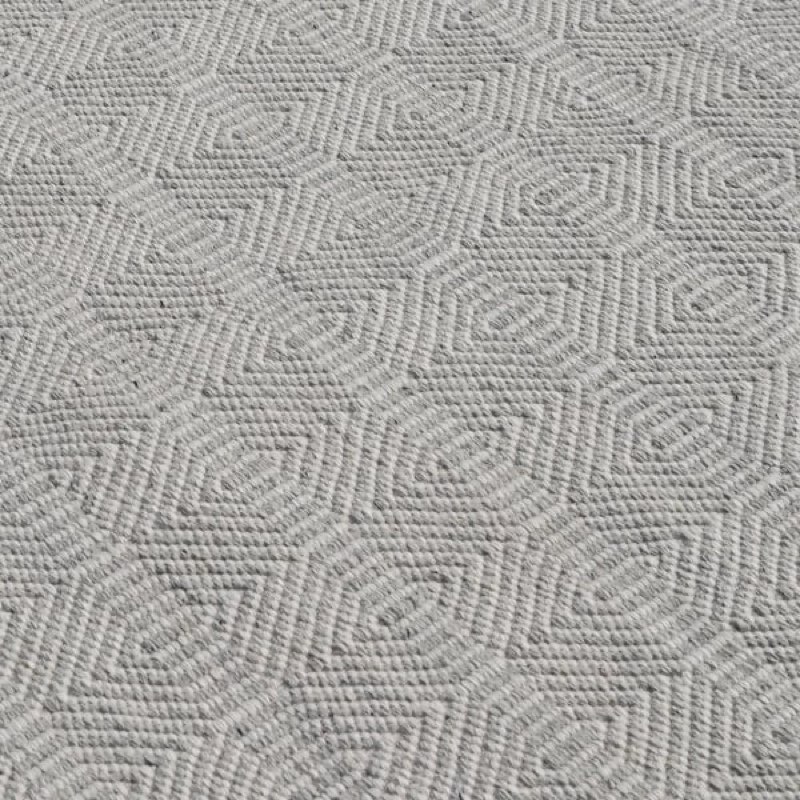 Coastal Hand Woven Area Rug Grey & Ivory Flatweave Lattice Wool Rug (2’ x 3’)