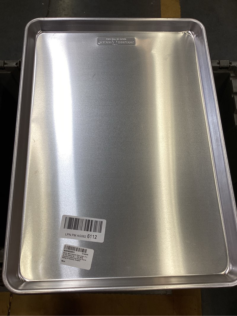 Condition photo showing As Is for nordic ware naturals extra large, 21 x 15 inch baking set - usa made aluminum commercial quality pan for baking or roasting, encapsulated galvanized steel rim prevents warping, 2pk big sheet