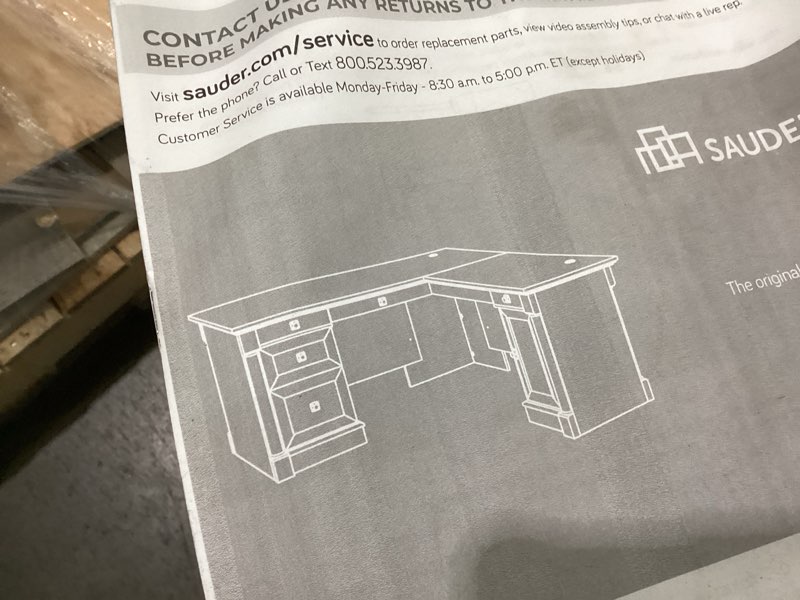 Condition photo showing As Is for Damaged & missing hardware *Sauder Palladia® L-Shaped Desk 424811