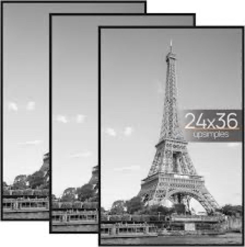upsimples 24x36 Poster Frame Black 3 Pack, Scratch-Proof Picture Frames 24 x 36 for Photo Gallery - 