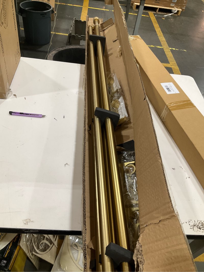 Condition photo showing Good Condition for 2 pack curtain rods for window 72-144", warm gold decorative telescoping drapery rods with cap finials, heavy duty 1-inch window treatment rods warm gold 2 pack 72-144"