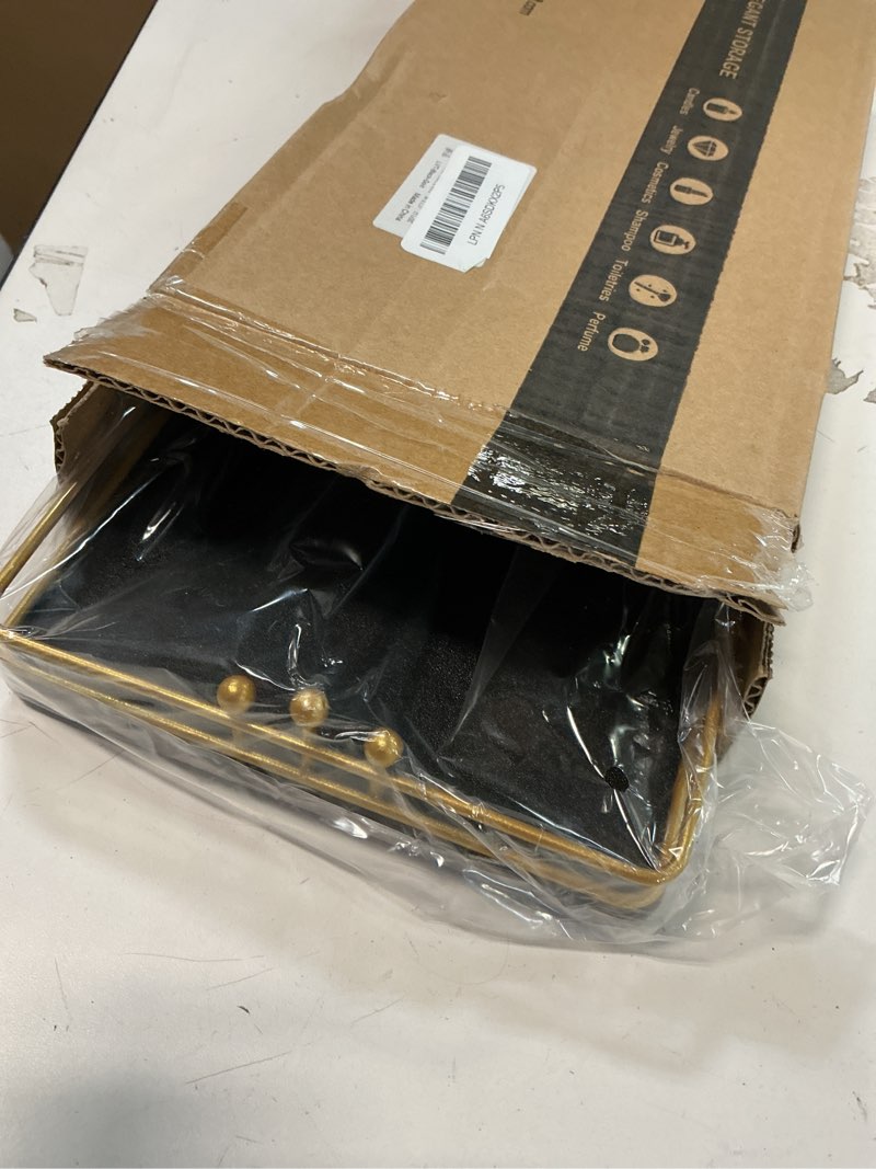 Condition photo showing Good Condition for Toilet Paper Basket, Bathroom Basket for Counter Toiletries Towel Decor, Toilet Tank Tray, Guest Back of Toilet Organizer Storage, Vanity Tray for Perfume Makeup, Kitchen 13”x6.5” Black-Gold 13" x 6.5" x 1.6" Black + Gold