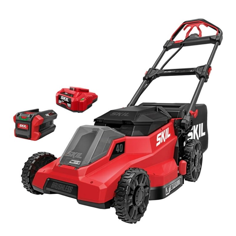 skil pwr core 40v brushless 20-inch self-propelled mower kit with smart caddy, 7.5ah battery and 150w charger, sm2010c-16