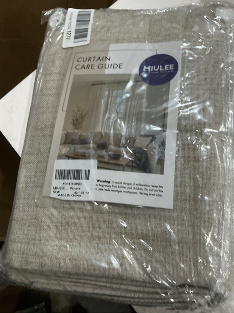 Condition photo showing Good Condition for miulee 100% blackout linen curtains for bedroom, khaki solid luxury decor thermal insulation room darkening drapes for living room nursery back tab rod pocket 42 x 90 inches, 2 panels khaki 42"w x 90"l (pack of 2)