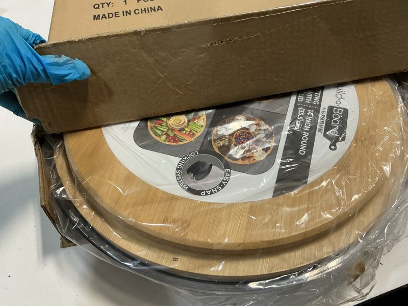 Condition photo showing New/Like New for FARBERWARE Build-a-Board Cutting Board with Five Compartments and Clear Locking Lid for Charcuterie, Snacks, and More, Bamboo Black 5 Compartment